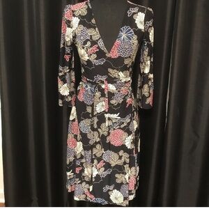 Express Black Floral Wrap Long Sleeve Dress